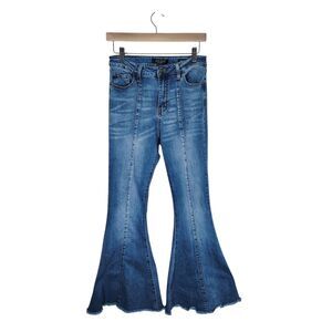 Judy Blue Jeans Womens 7/28 Super Flare Fit Center Seam Raw Hem Pants READ